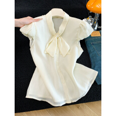 实拍夏季新款洋气飘带显瘦气质衬衫女外穿高级感无袖上衣