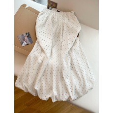 实拍韩系宽松高腰橡筋设计减龄休闲百搭波点蓬蓬半身裙女