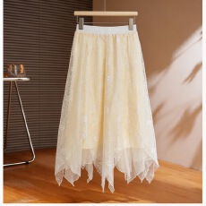 批发实拍设计感法式不规则蕾丝拼接蓬蓬半身<b class='q'>裙</b>女高腰A字宽松大摆<b class='q'>伞</b><b class='q'>裙</b>
