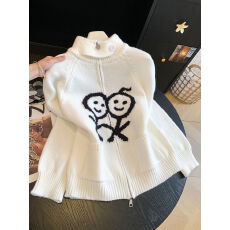 批发实拍趣味火柴人厚实高领拉链毛衣开衫<b class='q'>女</b>秋冬新款慵懒风宽松外套