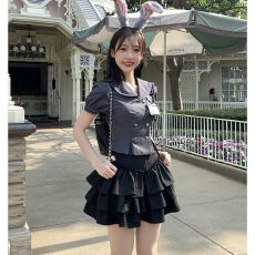 批发可可少女黑色蛋糕裙可爱半身裙<b class='q'>夏</b>款新款短裙半裙春秋东京岁时记JK