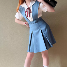 批发【悠米i】雾蓝校服护奶裙Cosplay背心裙套装<b class='q'>动漫</b>制服款