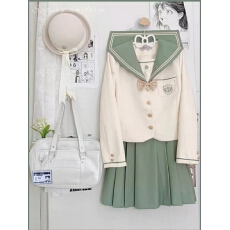 批发<b class='q'>春</b>日部【椿芽物语】原创三本刺绣水手服绿色长袖上衣jk制服校供感
