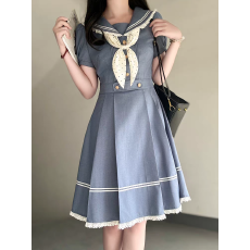 批发布丁熊原创jk制服花边海军领连衣裙女新款学院风<b class='q'>夏</b>季长裙2025新款