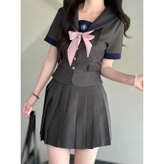 批发梨绘】布丁熊原创JK制服灰色海军领女日系学院风校供感水手服套装