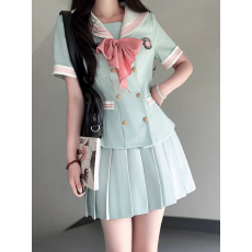 批发布丁熊原创jk制服甜美风海军领收腰短袖上衣水手服套装<b class='q'>夏</b>季2025