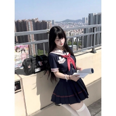 批发冰淇淋与鲸川晴女子原创JK海军领短袖上衣女百褶裙水手服制服