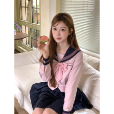 批发东京岁时记jk粉撞绀海军风水手服小个子学院风绀色半裙制服套装