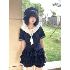 批发车厘子jk藤加学园原创刺绣收腰学院风海军领水手服蛋糕短裙