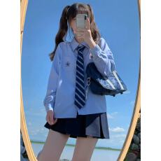 批发【神仙club】樱川中衬衫  原创jk衬衣长袖樱花白蓝日系学院风刺绣