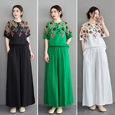 批发<b class='q'>夏季</b>妈妈装洋气短袖小衫裤子<b class='q'>套装</b>中老年女装时尚上衣大码两件套