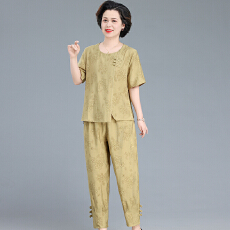 批发<b class='q'>夏季</b>妈妈装洋气短袖小衫裤子<b class='q'>套装</b>中老年女装时尚上衣大码两件套