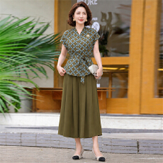 批发优雅气质妈妈装<b class='q'>夏</b>季新款V领收腰衬衫女设计感显瘦百搭时尚套装