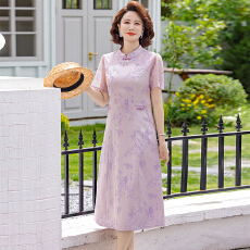 批发优雅中老年女士夏季薄款旗袍连衣裙短袖设计妈妈装显瘦<b class='q'>大码</b>改良版