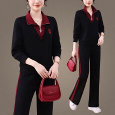 批发高端运动服套装女春秋季2025新款<b class='q'>时尚</b>洋气翻领卫衣休闲妈妈两件套