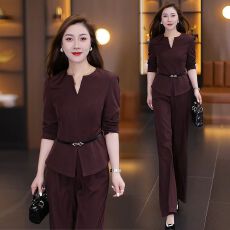 批发<b class='q'>时尚</b>气质套装女2026春秋新款洋气显瘦收腰V领上衣阔腿裤两件套潮