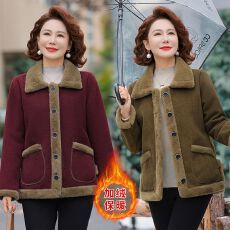 批发时尚<b class='q'>中老年</b>洋气妈妈加绒上衣2025女士新款加厚保暖上衣外套短外套