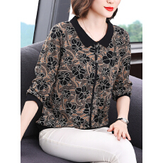 批发真现huo❤️长袖女翻领打底衫春秋休闲上衣<b class='q'>中老年</b>宽松有领体恤衫