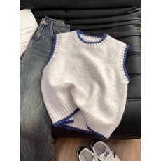 批发韩系穿搭撞色针织马甲背心女春秋冬内搭<b class='q'>衬衫</b>叠穿毛衣坎肩马夹上衣