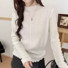 批发真现huo❤️半高领木耳边针织衫<b class='q'>女</b>秋冬新款修身显瘦设计感<b class='q'>打底衫</b>