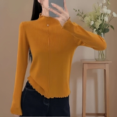 批发真现huo❤️<b class='q'>时尚</b><b class='q'>潮流</b>半高领打底衫女2025新款冬季内搭木耳边针织