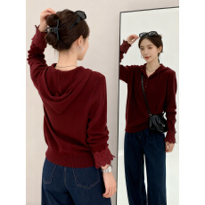 真现huo❤️微胖大码女装设计感连帽长袖针织衫秋冬新款百搭套头