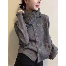 批发真现huo❤️韩系甜美风蝴蝶结珍珠扣新年针织<b class='q'>开衫</b>女欧货百搭减龄