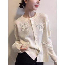 批发真现huo❤️时尚立体蝴蝶结装饰设计圆领针织<b class='q'>开衫</b>女冬季新款洋气