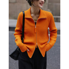 批发高端女装新款拉链针织开衫立领百搭显瘦打底衫质感上衣