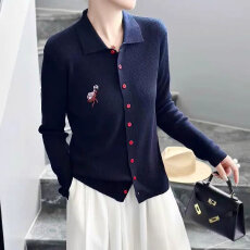 批发高端女装2026秋冬<b class='q'>长袖</b>POLO领毛衣<b class='q'>外套</b>百搭针织衫上衣好看