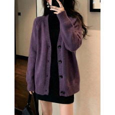 批发胖mm<b class='q'>大码</b>宽松显瘦松弛休闲V领<b class='q'>开衫</b>毛衣慵懒感百搭女