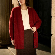 批发2026红色长款针织衫<b class='q'>开衫</b>女装<b class='q'>大码</b>胖MM长袖百搭红色