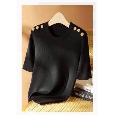 批发高级感黑色莱赛尔冰丝短袖T恤女夏季2026新款好看