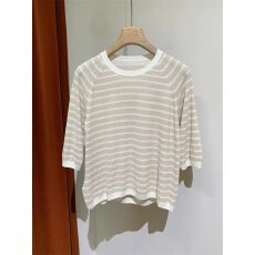 批发<b class='q'>夏</b>季西部牛仔圆领短款毛针织衫休闲条纹针织衫好看女