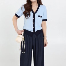 批发小香风V领针织短袖女夏季t恤2026新款气质时尚