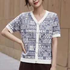 批发气质短袖针织衫女2026夏季新款百搭上衣宽松V领T恤