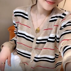 批发休闲撞色条纹天丝针织衫2026夏季新款设计感短袖<b class='q'>通勤</b>