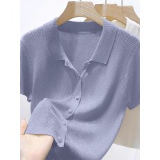 批发紫色POLO衫冰丝针织短袖T恤女2026新款<b class='q'>夏</b>季宽松慵懒