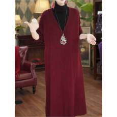 批发2026年<b class='q'>春</b>季新款大码女装胖mm针织连衣裙女长款酒红色