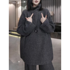 批发灰色高领长袖毛衣女2026秋冬新款简约时尚宽松显瘦