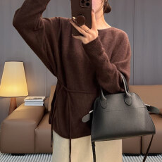 批发咖色复古简约慵懒风毛衣2026女秋冬新款宽松遮肉百搭