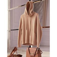 批发连帽套头卫衣女2026年春季新款高级感纯色慵懒风小众