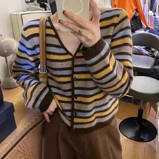 批发欧货重磅秋冬季新款<b class='q'>女装</b>2026高级漂亮咖色条纹针织衫