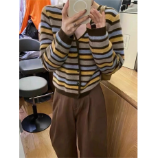 批发今年流行条纹短款v领针织开衫2026新款小众宽松百搭