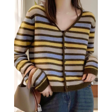 批发026年秋季爆款百搭长袖针织开衫上衣女V领毛衣外套