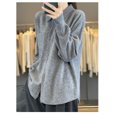 批发极简风POLO领针织衫女2026春秋款宽松长袖毛衣外套