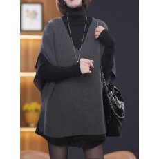 批发时尚宽松遮肉百搭V领中长款毛衣2026春新款纯色简约