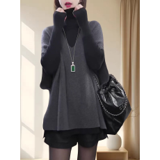 批发纯色洋气慵懒风马甲女秋冬款V领针织衫坎肩大码宽松