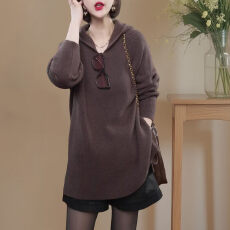 批发纯色大码打底<b class='q'>针织衫</b>2026春秋新款连帽遮屁中长款卫衣