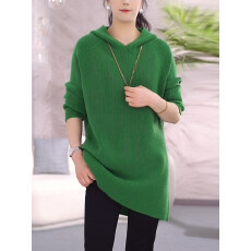 批发连帽长袖中长款<b class='q'>针织衫</b>大码2026春秋新款休闲时尚宽松